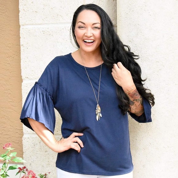 The House Of Gentry Tops - Navy Bell Sleeve Basic Tee